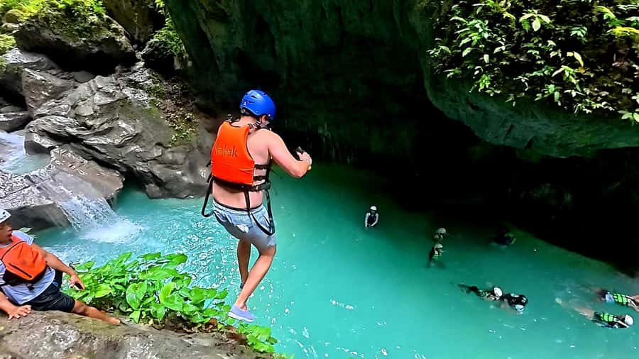 Cebu: Osmeña Peak and Kawasan Canyoneering Day Tour - Kawasan’s main waterfall and the lunch break