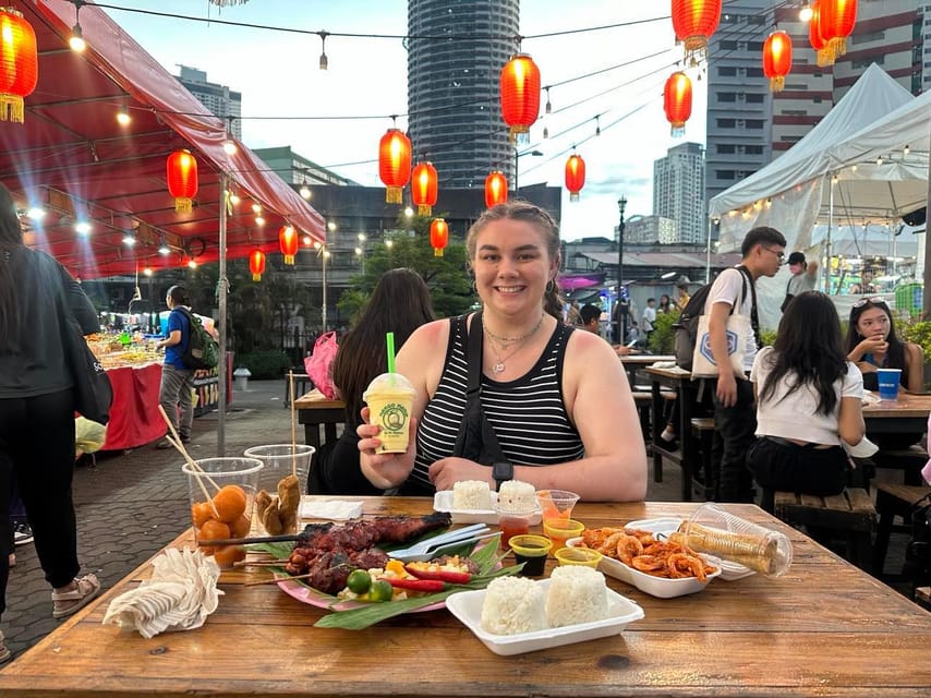 Manila Street Food and Drinks with Tuktuk Experience - Grilled squid, mango with shrimp paste, and local drinks